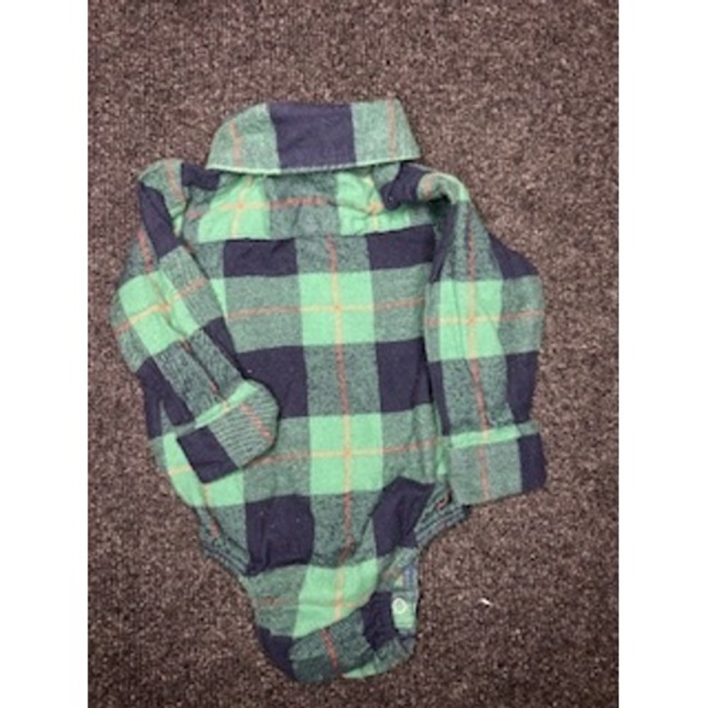 Outdoor Kids Baby Boys Girls Green Navy Plaid Long Sleeve Bodysuit 6 9 Months - Picture 4 of 6